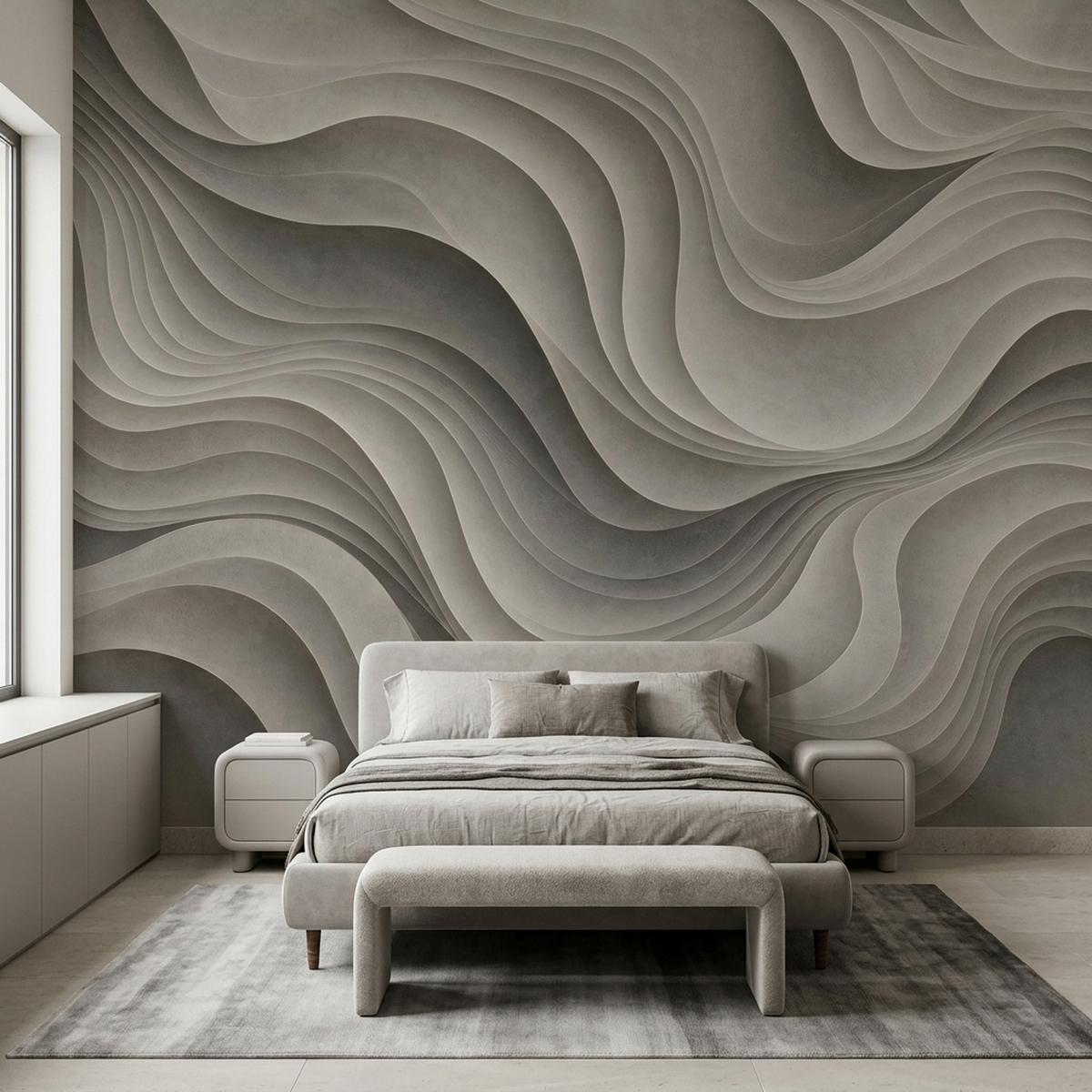 Layered Gray Relief Lines Wallpaper Minimalist Contemporary Wall Mural