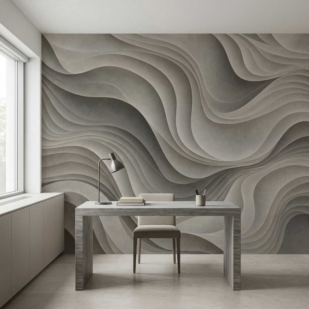 Layered Gray Relief Lines Wallpaper Minimalist Contemporary Wall Mural