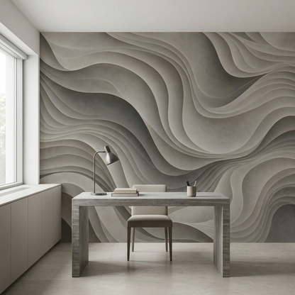 Layered Gray Relief Lines Wallpaper Minimalist Contemporary Wall Mural