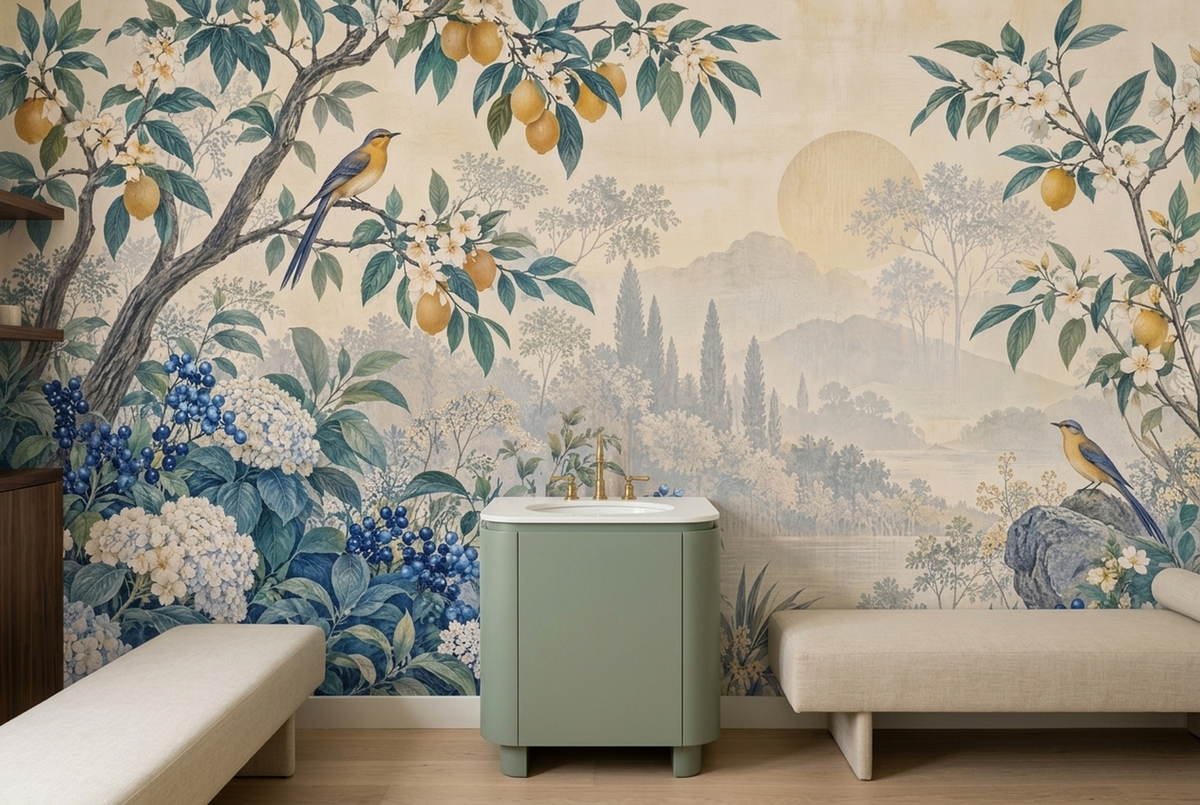 Lemon Tree And Songbirds Wallpaper Panoramic Lake Wall Mural