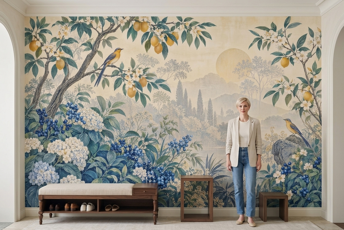 Lemon Tree And Songbirds Wallpaper Panoramic Lake Wall Mural