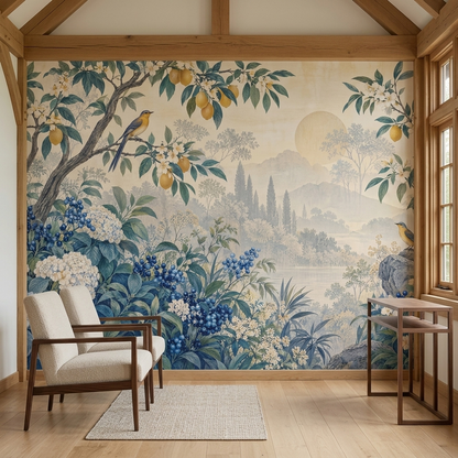 Lemon Tree And Songbirds Wallpaper Panoramic Lake Wall Mural