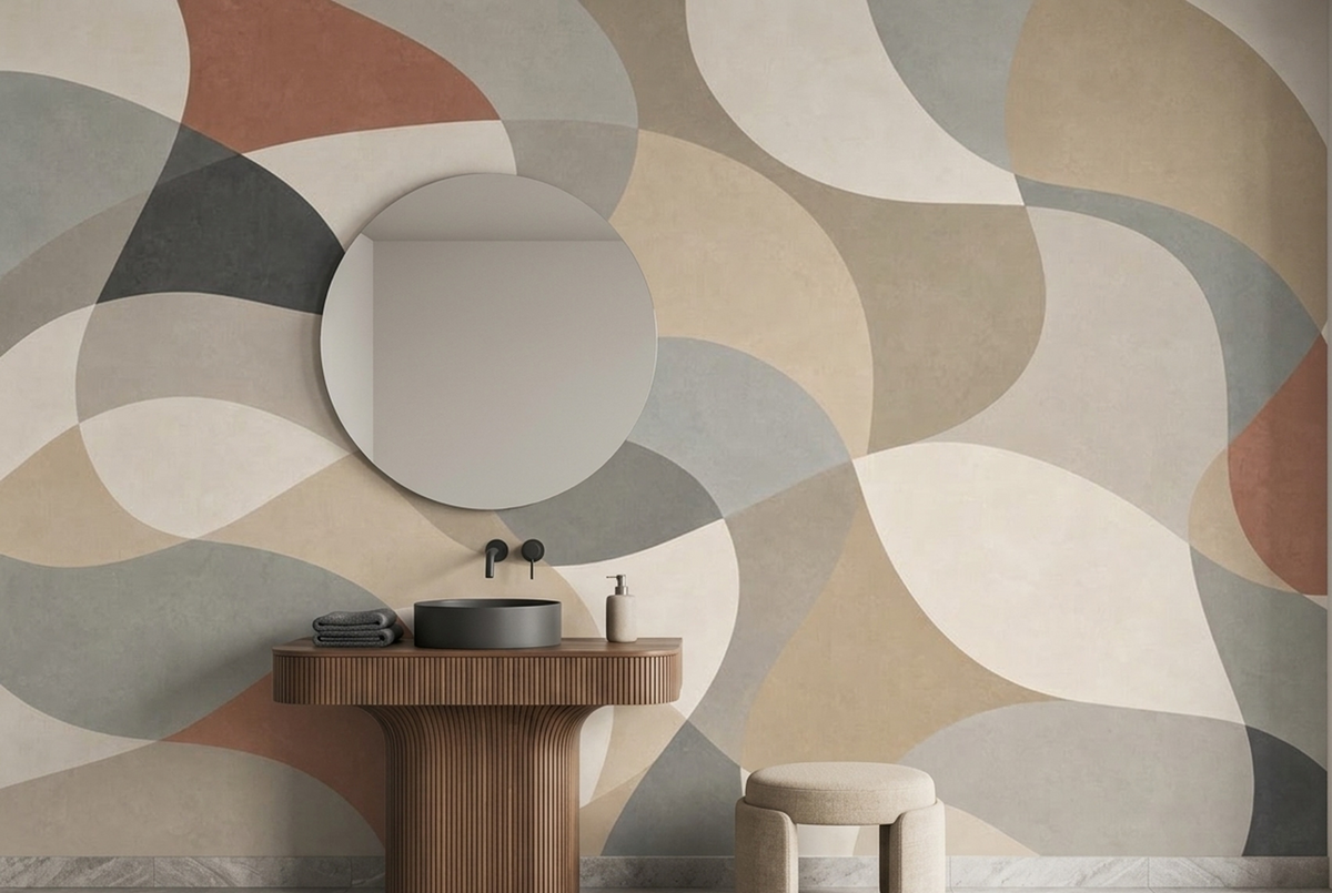 Overlapping Organic Forms Wallpaper Textured Neutral Wall Mural