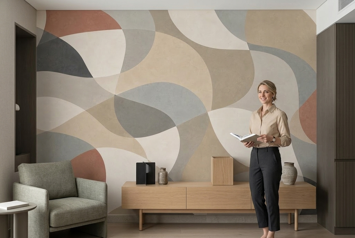 Overlapping Organic Forms Wallpaper Textured Neutral Wall Mural