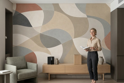 Overlapping Organic Forms Wallpaper Textured Neutral Wall Mural