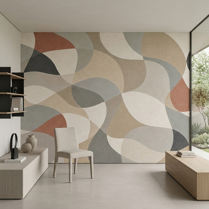 Overlapping Organic Forms Wallpaper Textured Neutral Wall Mural