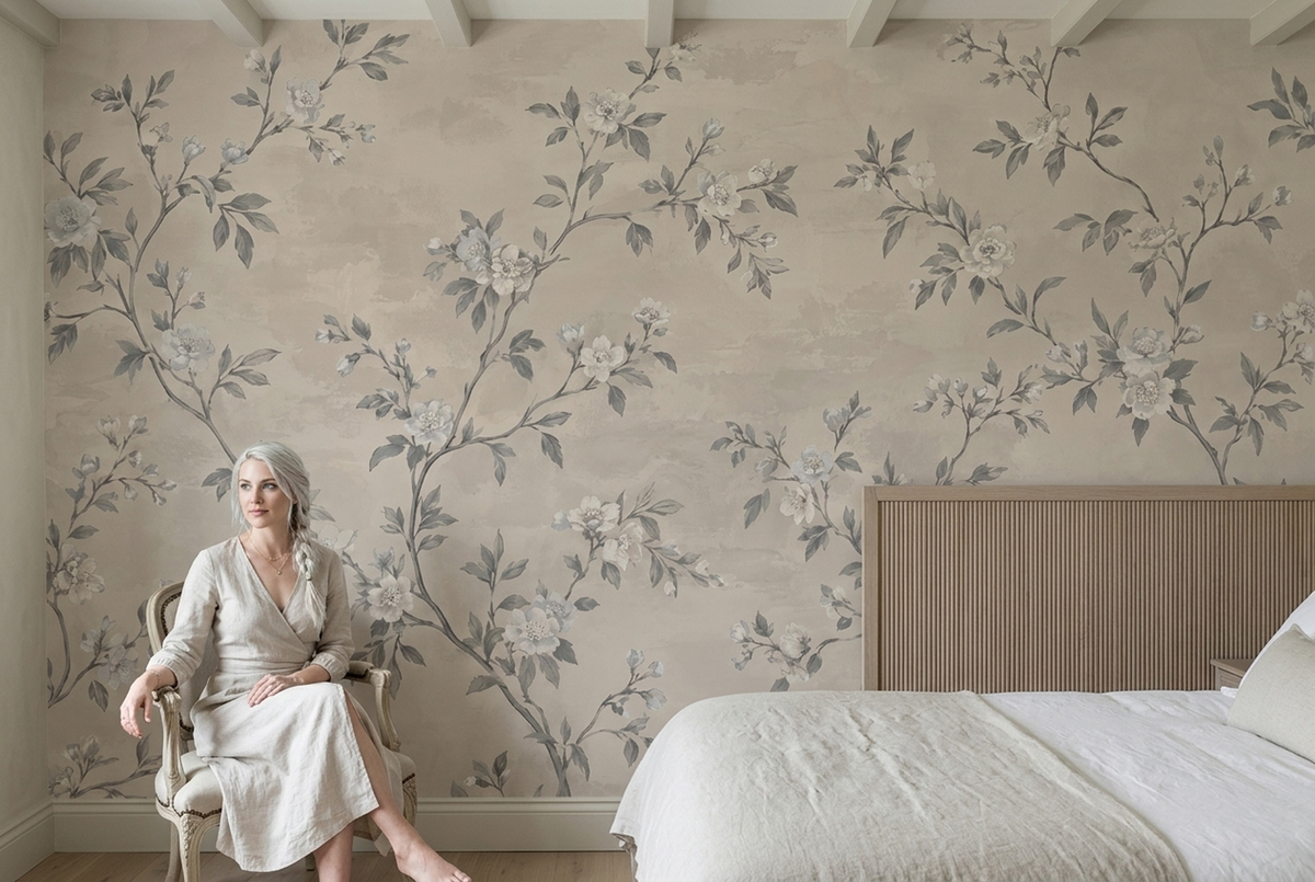 White Blossom Branches Wallpaper Neutral Botanical Wall Mural