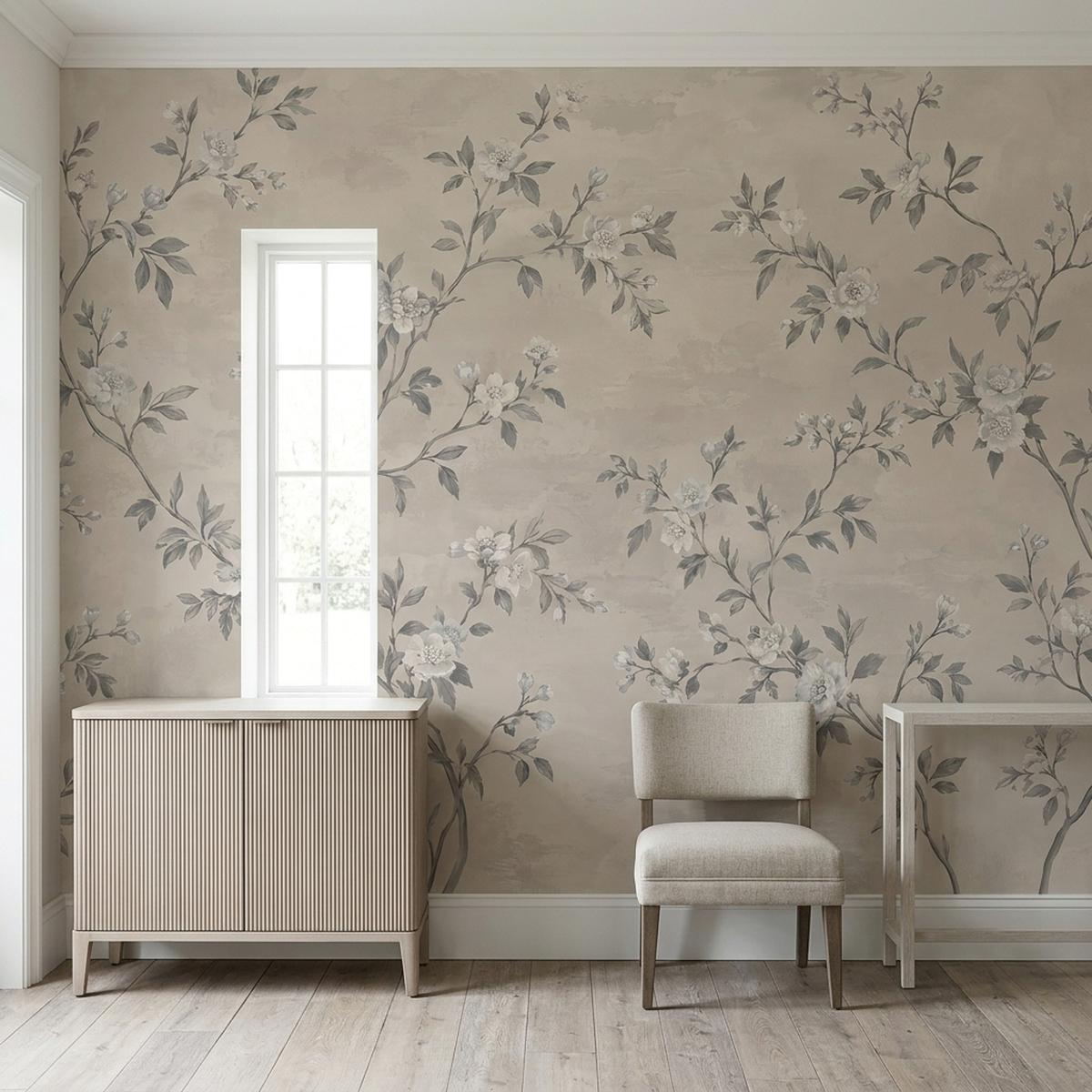 White Blossom Branches Wallpaper Neutral Botanical Wall Mural