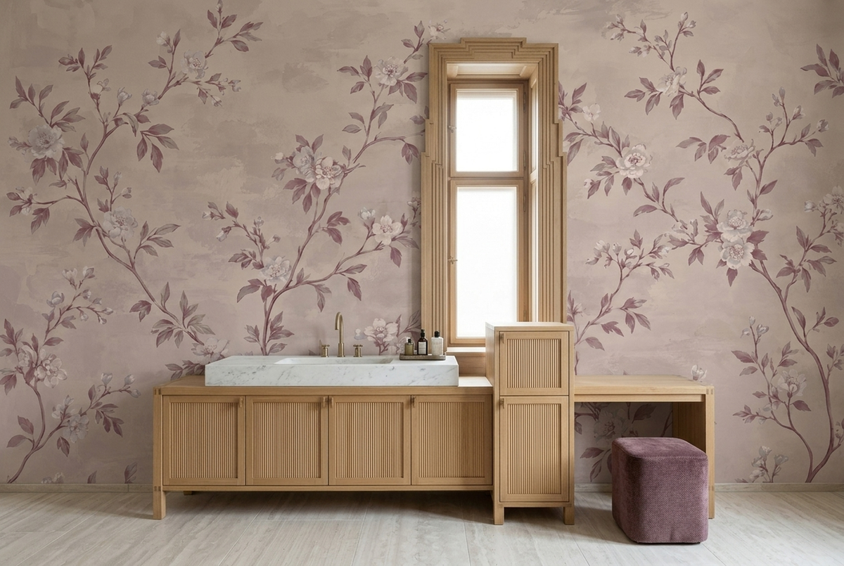 Cream Blossoms And Curving Branches Wallpaper Vintage Botanical Wall Mural