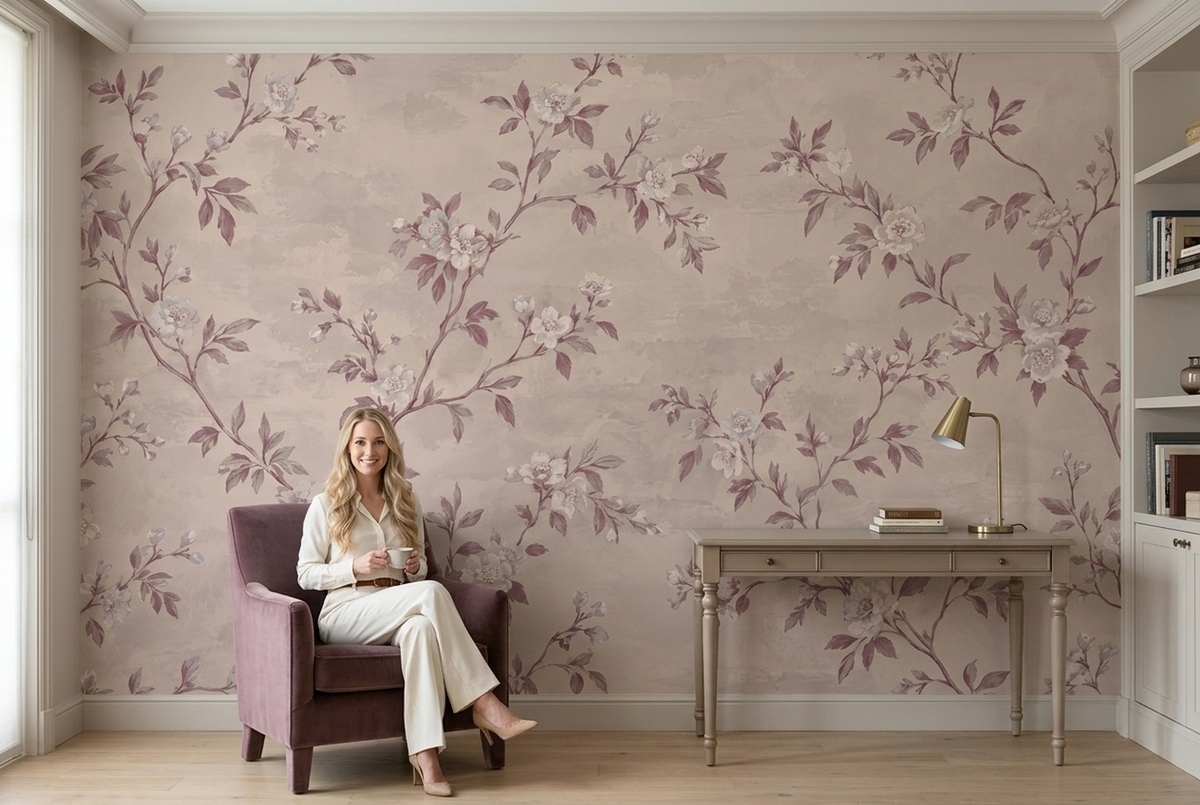 Cream Blossoms And Curving Branches Wallpaper Vintage Botanical Wall Mural
