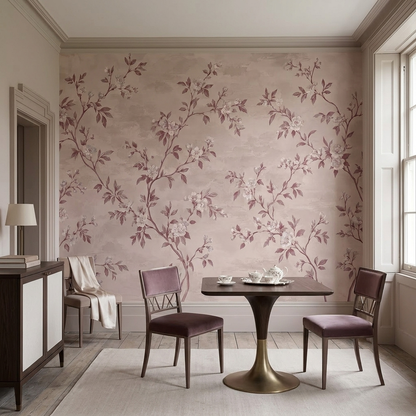 Cream Blossoms And Curving Branches Wallpaper Vintage Botanical Wall Mural