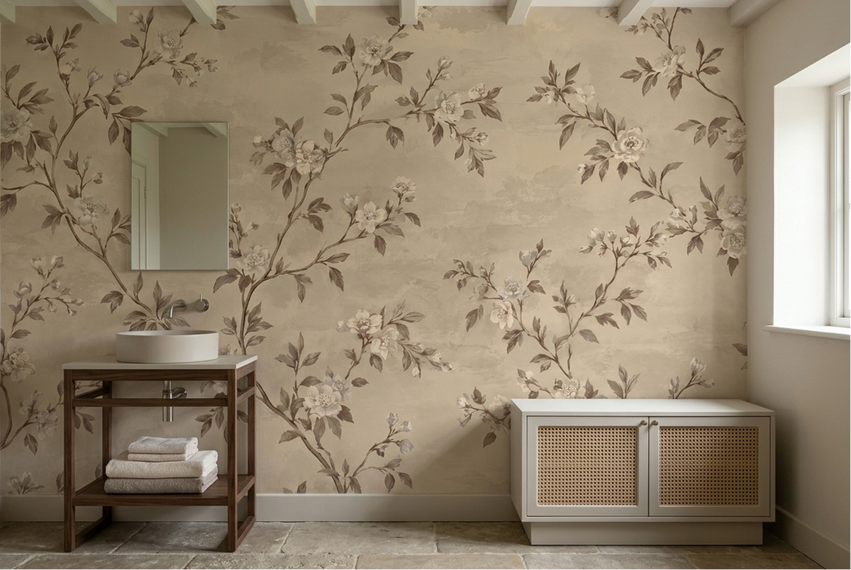 Delicate Blossom Branches Wallpaper Neutral Botanical Wall Mural