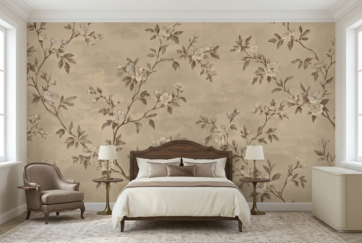 Delicate Blossom Branches Wallpaper Neutral Botanical Wall Mural