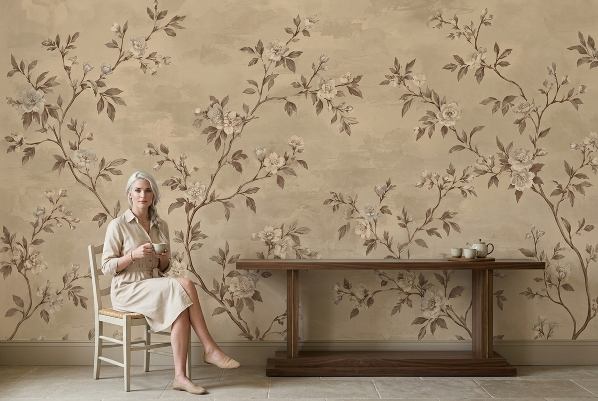 Delicate Blossom Branches Wallpaper Neutral Botanical Wall Mural