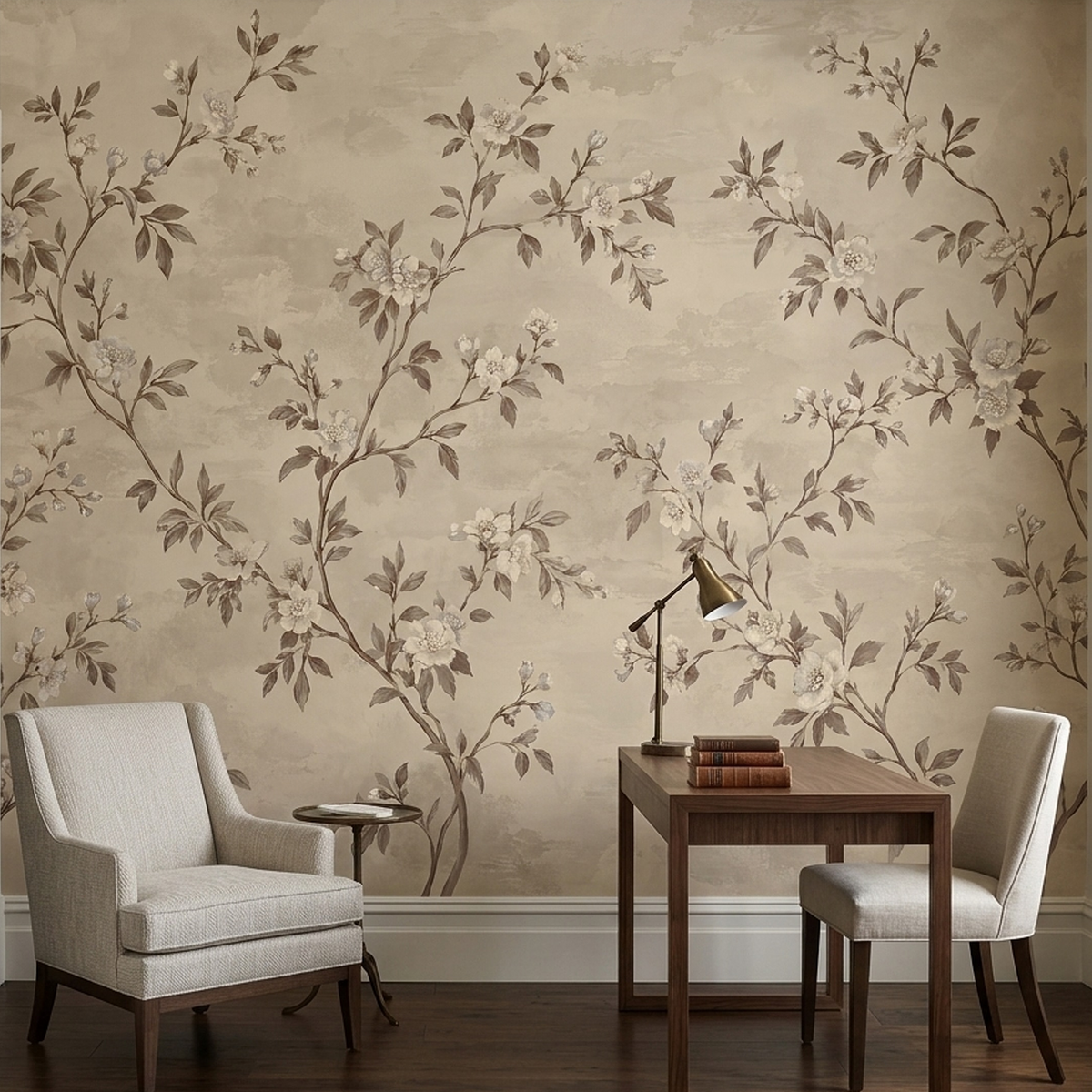Delicate Blossom Branches Wallpaper Neutral Botanical Wall Mural