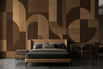 Geometric Woodgrain Blocks Wallpaper Modern Brown Wall Mural