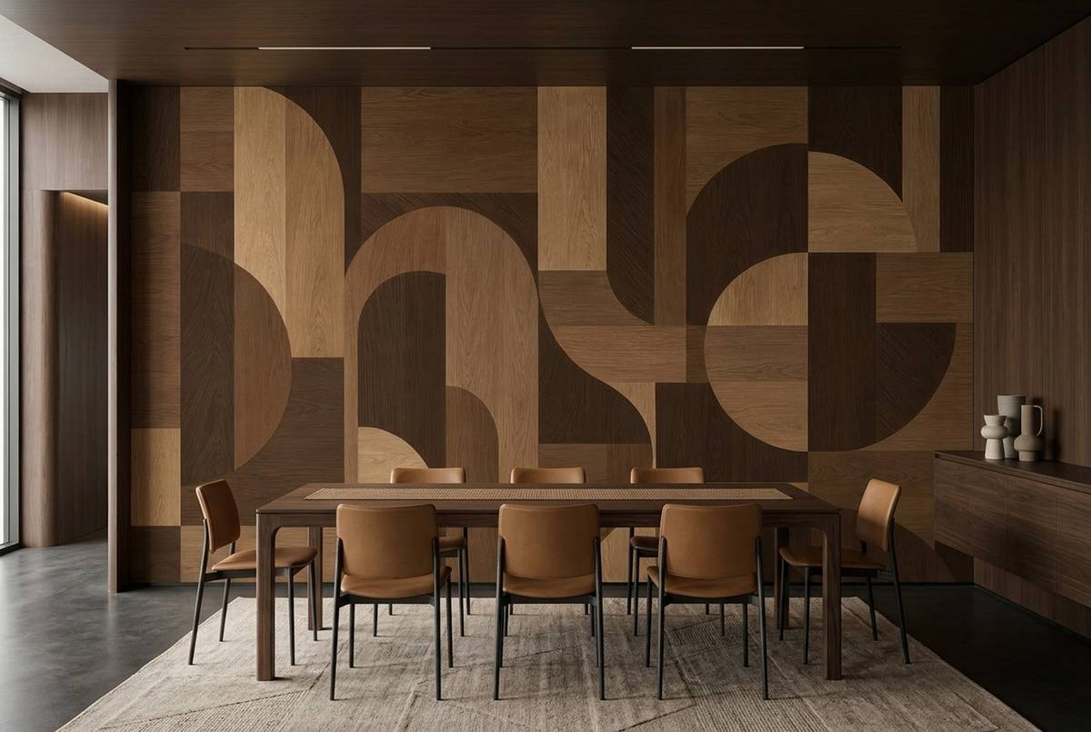 Geometric Woodgrain Blocks Wallpaper Modern Brown Wall Mural