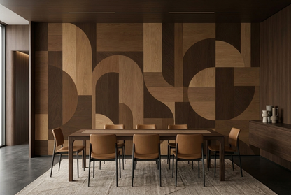 Geometric Woodgrain Blocks Wallpaper Modern Brown Wall Mural