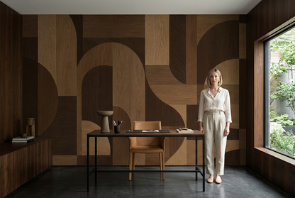Geometric Woodgrain Blocks Wallpaper Modern Brown Wall Mural