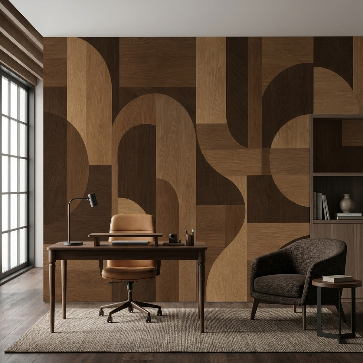 Geometric Woodgrain Blocks Wallpaper Modern Brown Wall Mural