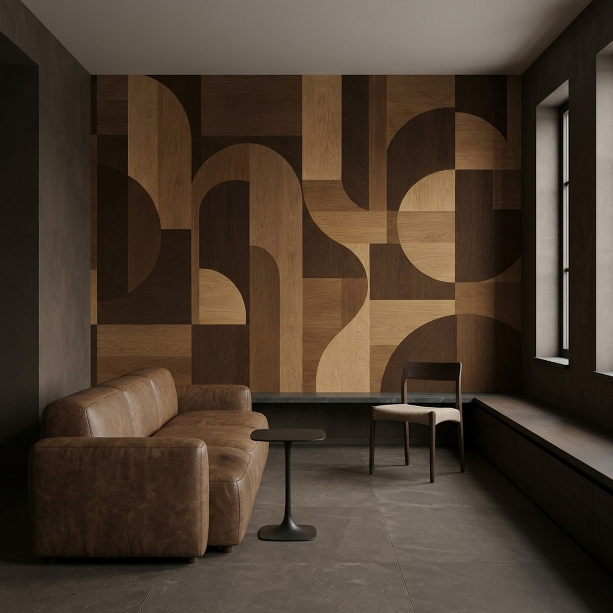 Geometric Woodgrain Blocks Wallpaper Modern Brown Wall Mural