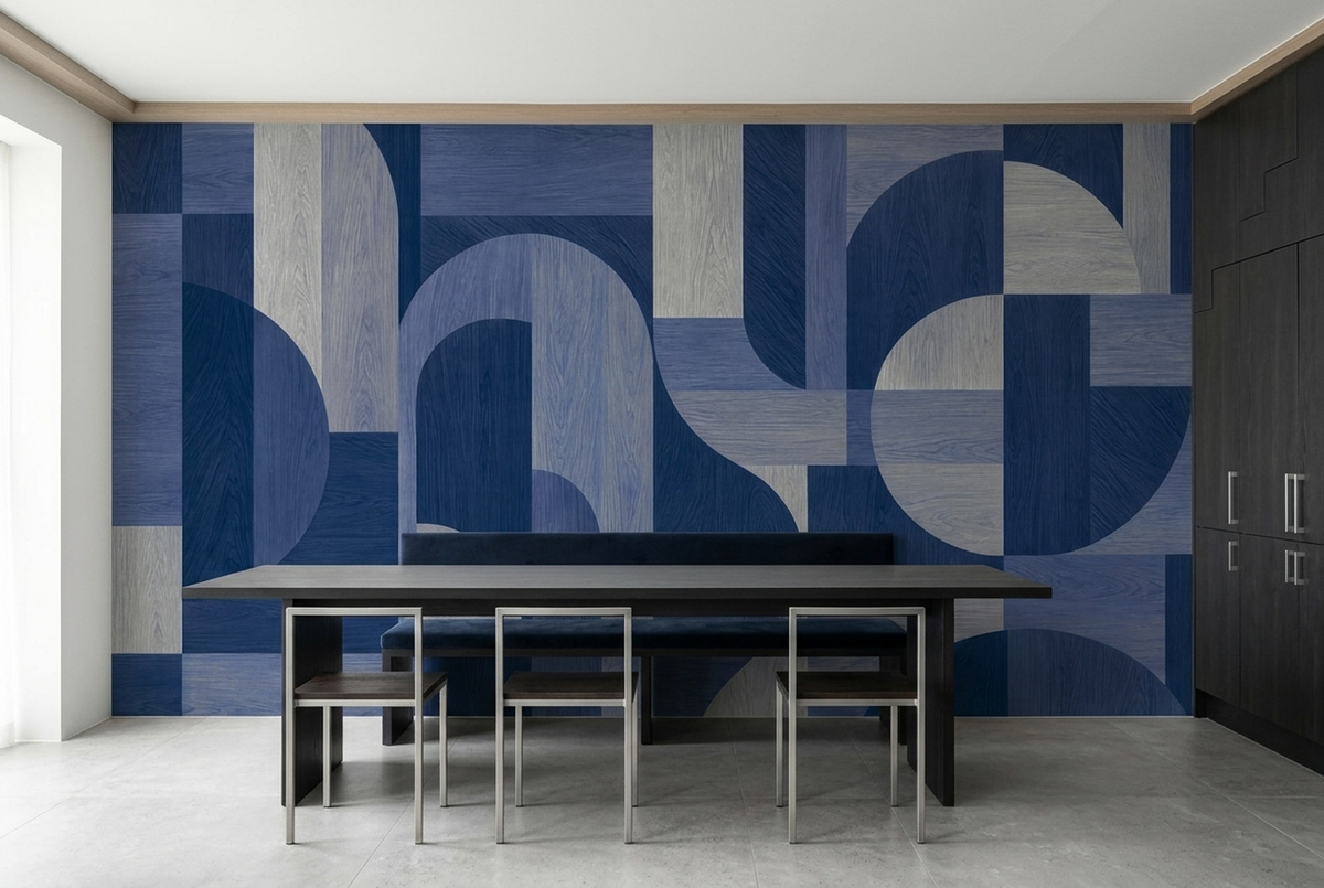 Abstract Blue Gray Geometric Wallpaper Architectural Arches Wall Mural