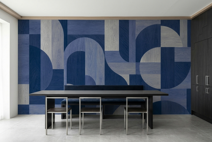 Abstract Blue Gray Geometric Wallpaper Architectural Arches Wall Mural