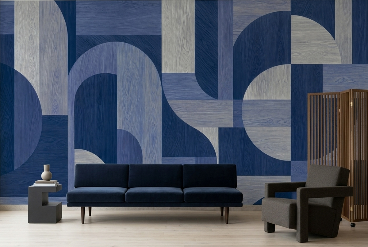 Abstract Blue Gray Geometric Wallpaper Architectural Arches Wall Mural