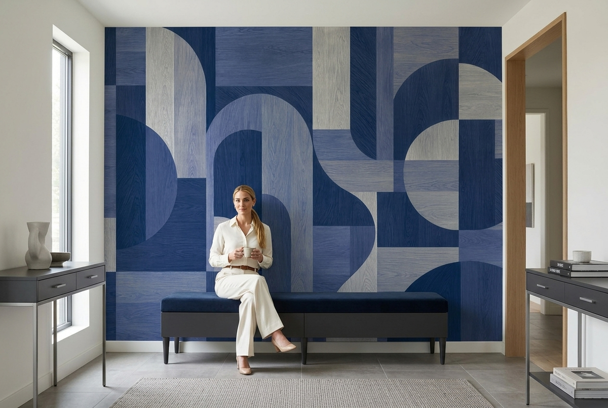 Abstract Blue Gray Geometric Wallpaper Architectural Arches Wall Mural
