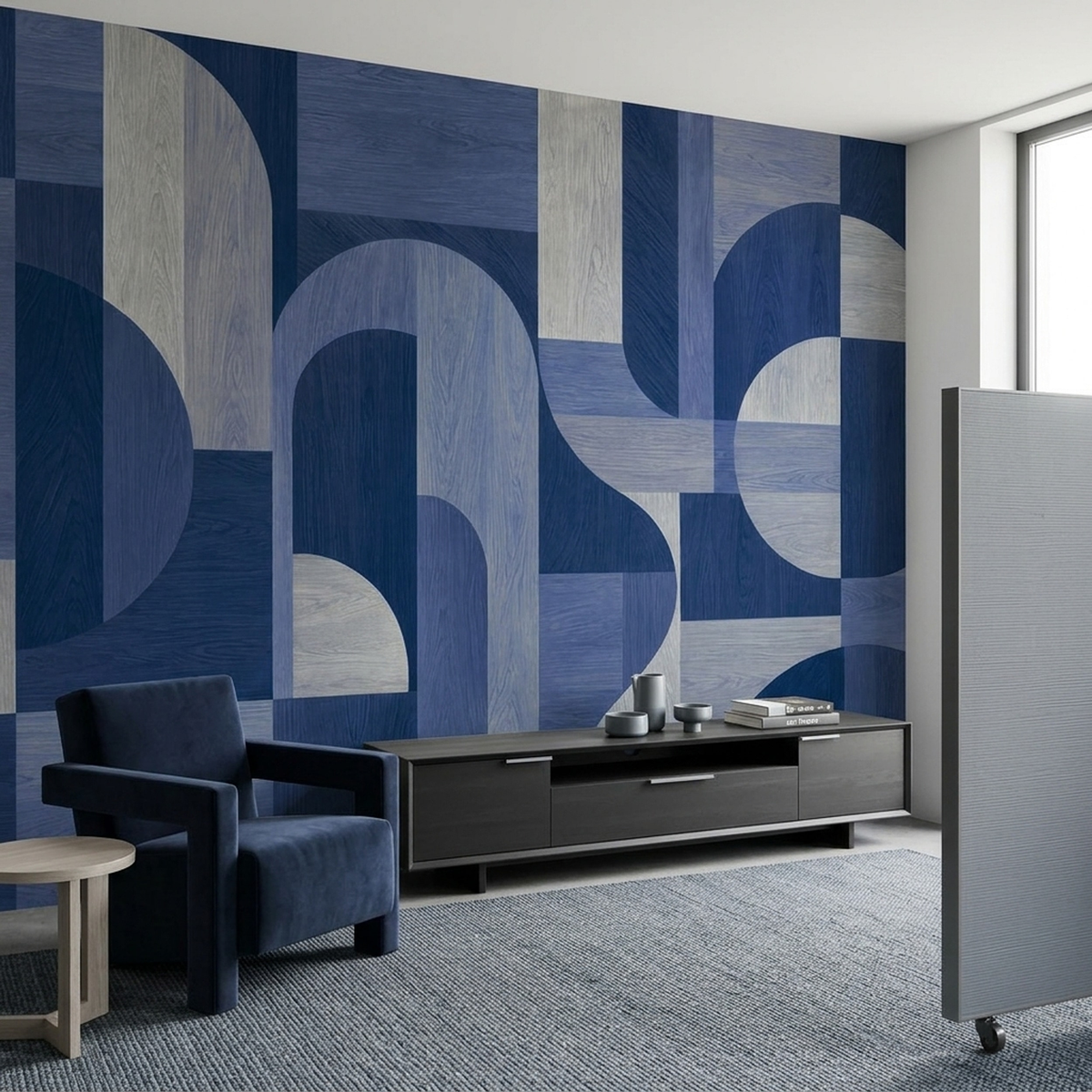 Abstract Blue Gray Geometric Wallpaper Architectural Arches Wall Mural
