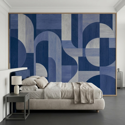 Abstract Blue Gray Geometric Wallpaper Architectural Arches Wall Mural