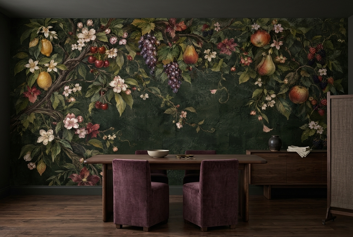Botanical Fruit Vines Wallpaper Vintage Frame Style Wall Mural