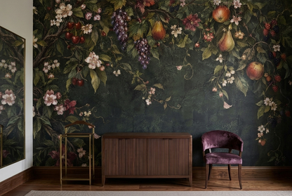 Botanical Fruit Vines Wallpaper Vintage Frame Style Wall Mural