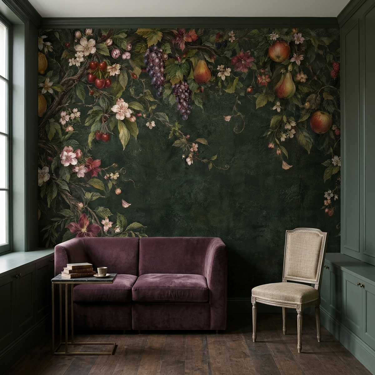 Botanical Fruit Vines Wallpaper Vintage Frame Style Wall Mural