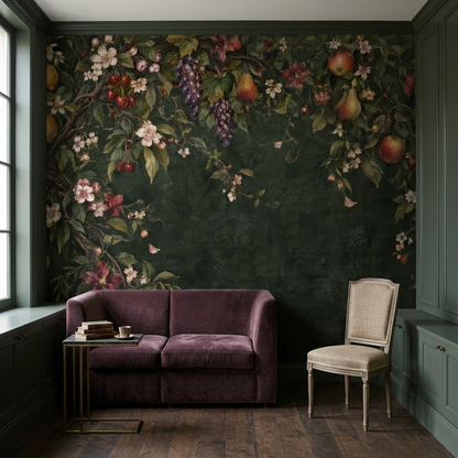 Botanical Fruit Vines Wallpaper Vintage Frame Style Wall Mural