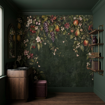 Botanical Fruit Vines Wallpaper Vintage Frame Style Wall Mural
