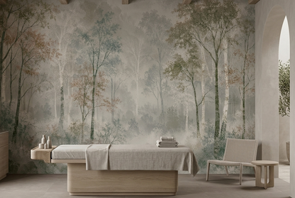 Foggy Woodland Wallpaper Neutral Sage Wall Mural