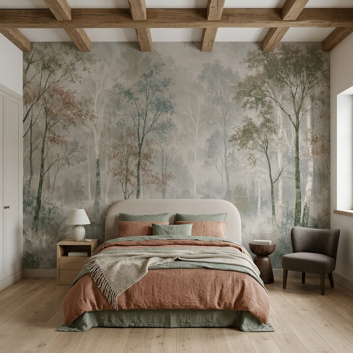 Foggy Woodland Wallpaper Neutral Sage Wall Mural