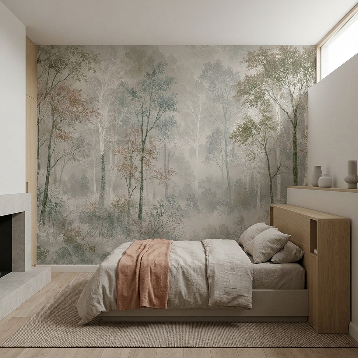 Foggy Woodland Wallpaper Neutral Sage Wall Mural