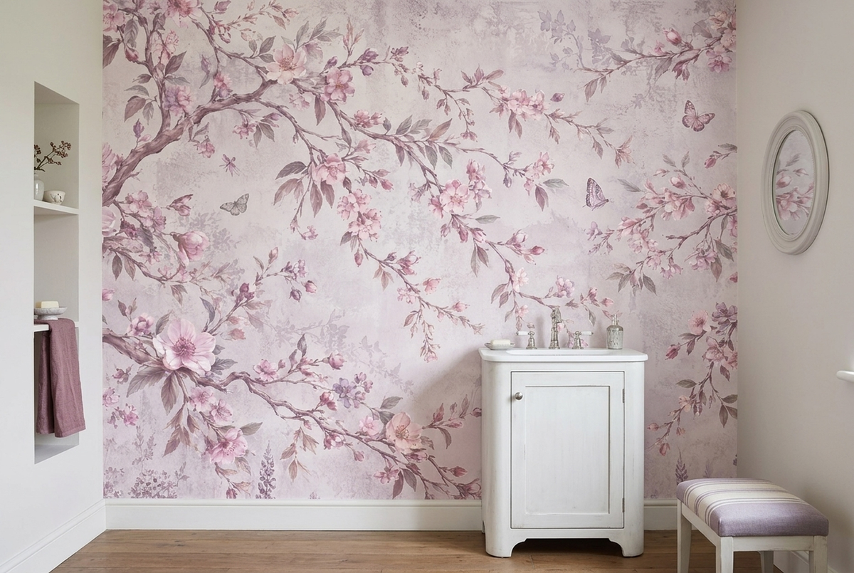 Cherry Blossom Branches Wallpaper Vintage Pastel Wall Mural