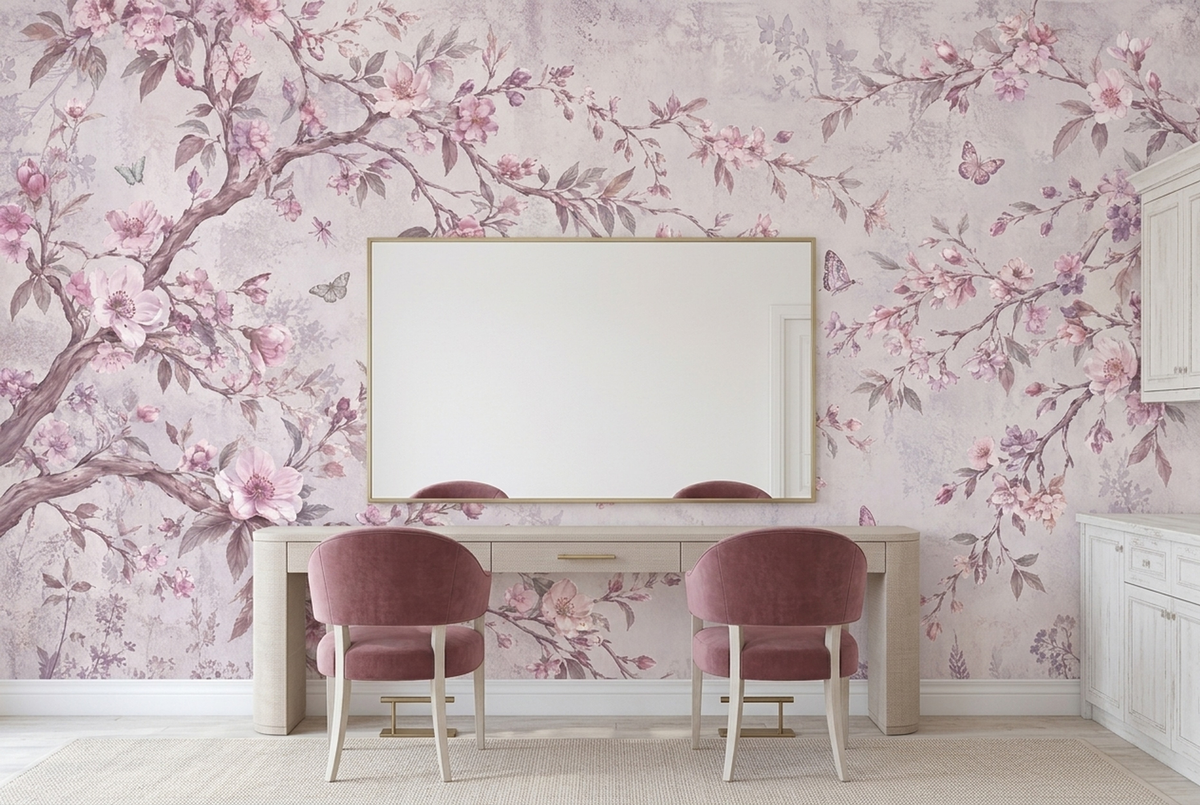 Cherry Blossom Branches Wallpaper Vintage Pastel Wall Mural
