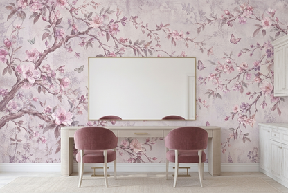 Cherry Blossom Branches Wallpaper Vintage Pastel Wall Mural