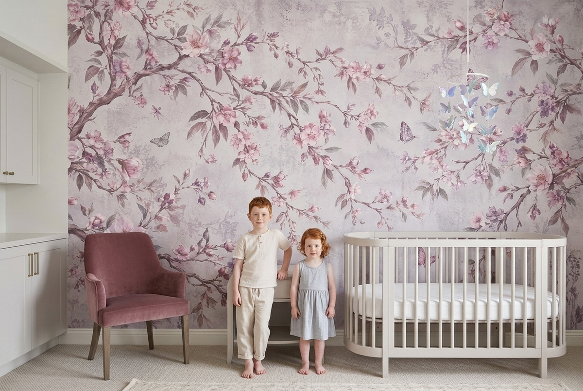 Cherry Blossom Branches Wallpaper Vintage Pastel Wall Mural