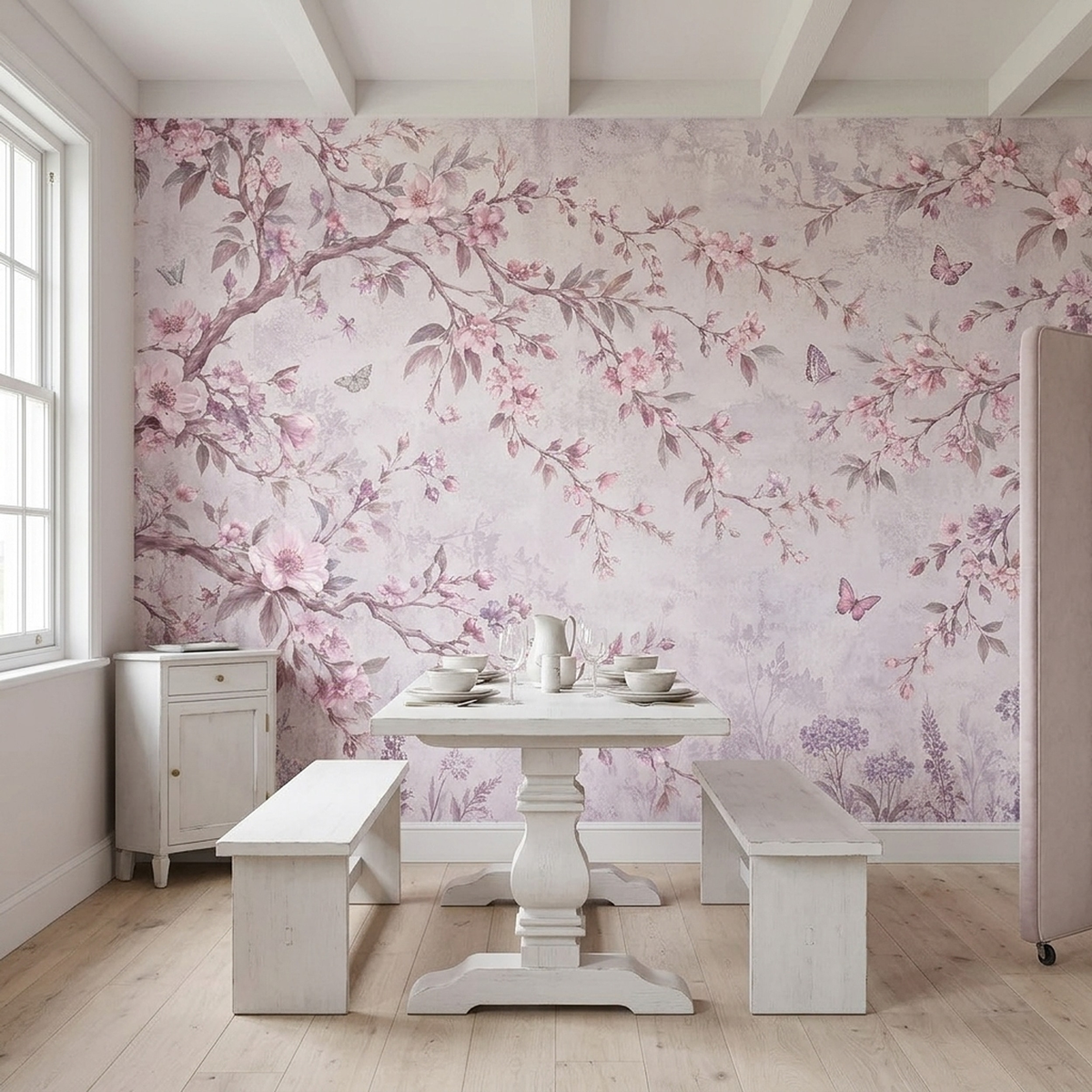 Cherry Blossom Branches Wallpaper Vintage Pastel Wall Mural