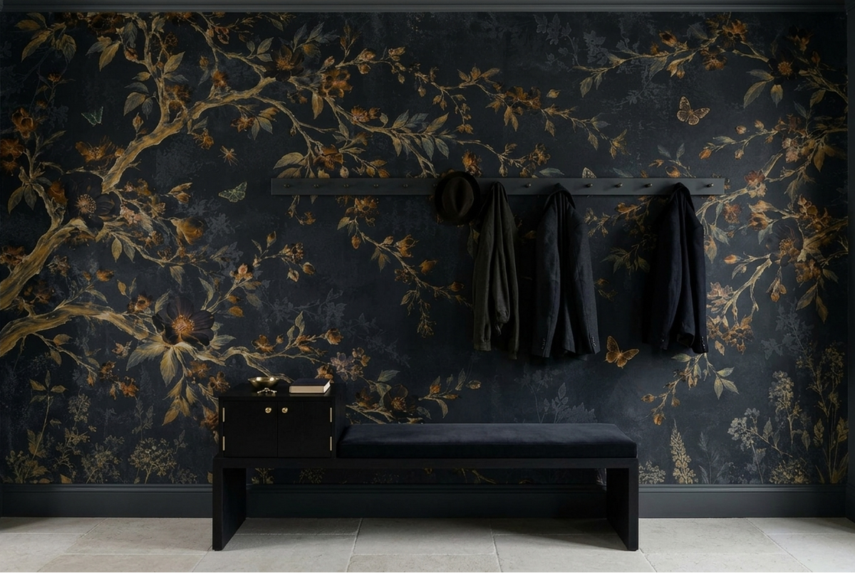 Botanical Branches And Butterflies Wallpaper Vintage Chinoiserie Wall Mural