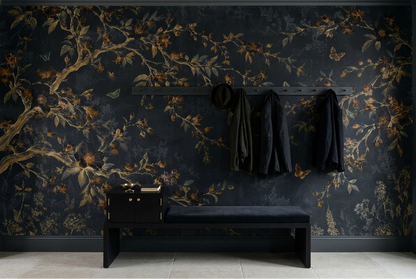 Botanical Branches And Butterflies Wallpaper Vintage Chinoiserie Wall Mural