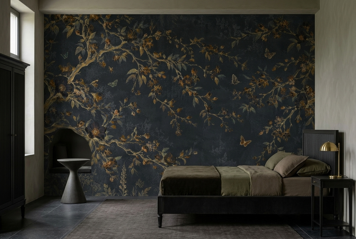 Botanical Branches And Butterflies Wallpaper Vintage Chinoiserie Wall Mural