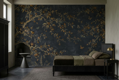 Botanical Branches And Butterflies Wallpaper Vintage Chinoiserie Wall Mural