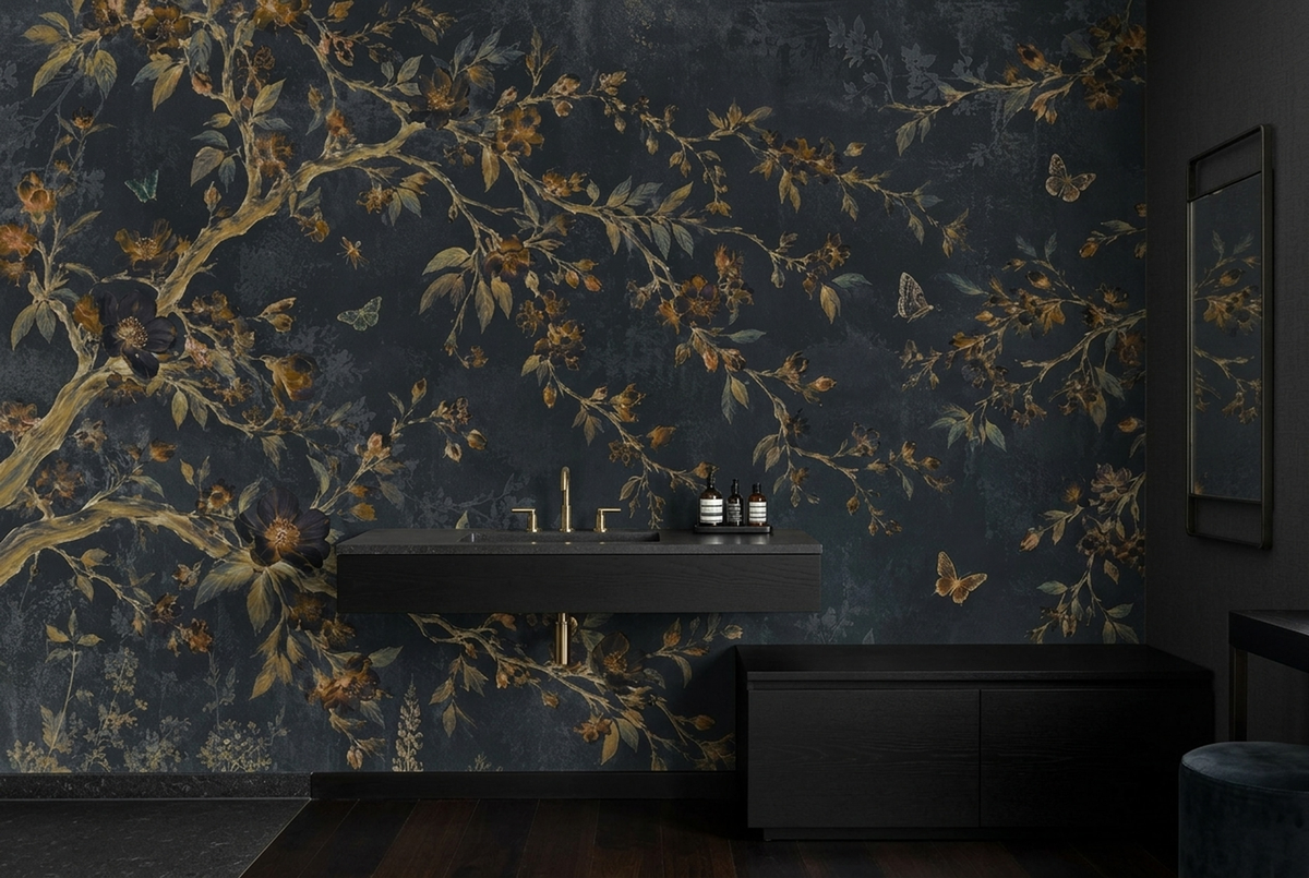 Botanical Branches And Butterflies Wallpaper Vintage Chinoiserie Wall Mural