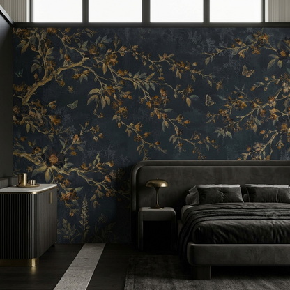 Botanical Branches And Butterflies Wallpaper Vintage Chinoiserie Wall Mural